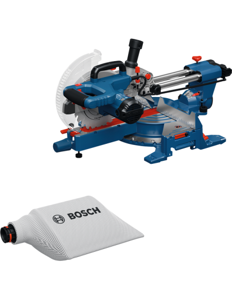 Bosch GCM305-216S drsna kotna žaga z vrečko za prah.