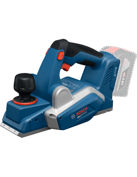 Bosch GHO18V-20 akumulatorski skobeljnik z nastavitvenim gumbom.